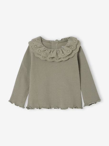 T-shirt bébé manches longues avec collerette brodée écru+kaki 5 - vertbaudet enfant 