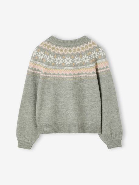 Gilet jacquard fille maille fantaisie fil brillant écru+vert de gris 7 - vertbaudet enfant 
