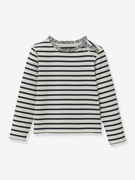 T-shirt marinière fille tissu Liberty coton biologique bleu imprimé+rose imprimé+violet imprimé 1 - vertbaudet enfant 