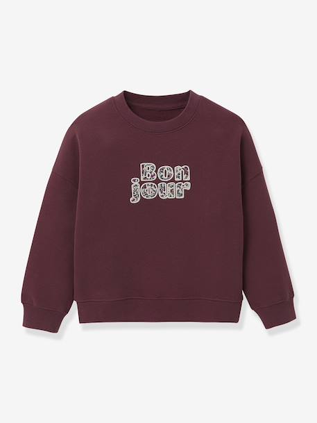Sweat fille à message coton biologique bordeaux 1 - vertbaudet enfant 