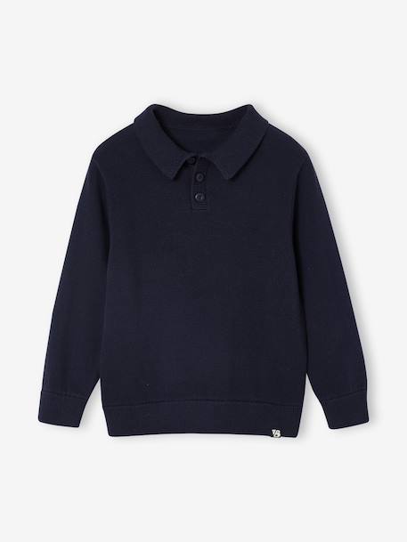 Pull Col Polo Couleur Uni bleu nuit 1 - vertbaudet enfant 