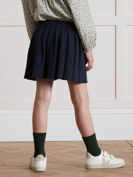 Jupe plissée fille en tricot marine 4 - vertbaudet enfant 