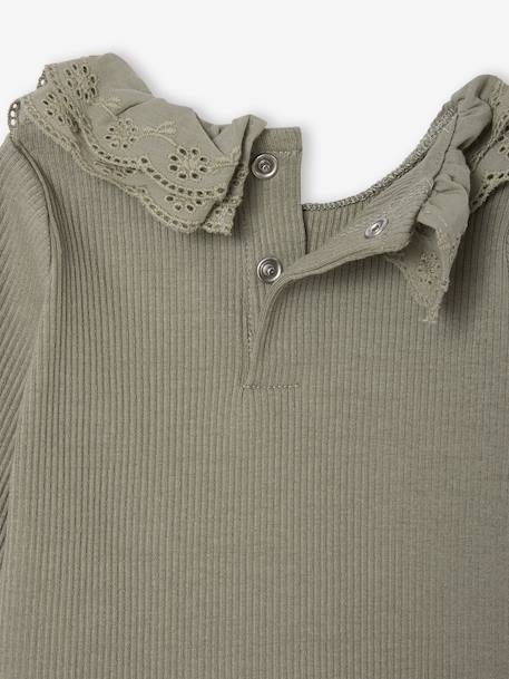 T-shirt bébé manches longues avec collerette brodée écru+kaki 6 - vertbaudet enfant 