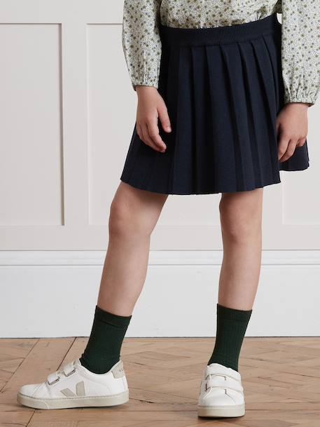 Jupe plissée fille en tricot marine 3 - vertbaudet enfant 