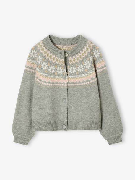 Gilet jacquard fille maille fantaisie fil brillant écru+vert de gris 6 - vertbaudet enfant 