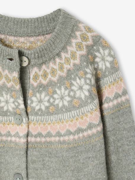 Gilet jacquard fille maille fantaisie fil brillant écru+vert de gris 8 - vertbaudet enfant 