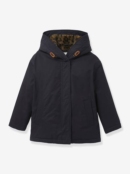 Parka courte fille doublée léopard encre 1 - vertbaudet enfant 