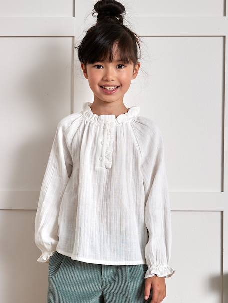 Blouse fille en gaze de coton écru 3 - vertbaudet enfant 