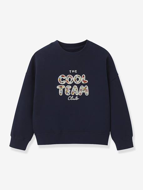 Sweat Cool Team Fille tissu Liberty coton biologique marine+vert d'eau 1 - vertbaudet enfant 