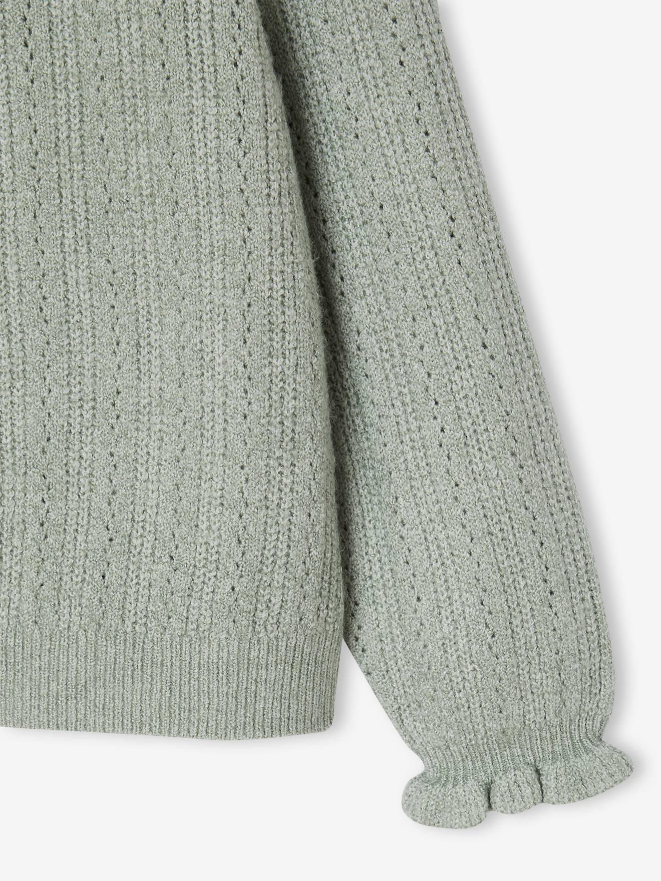 Gilet En Maille Mousseuse Pour Fille - Coupe Loose, Boutons Imitation Corne, Col Rond