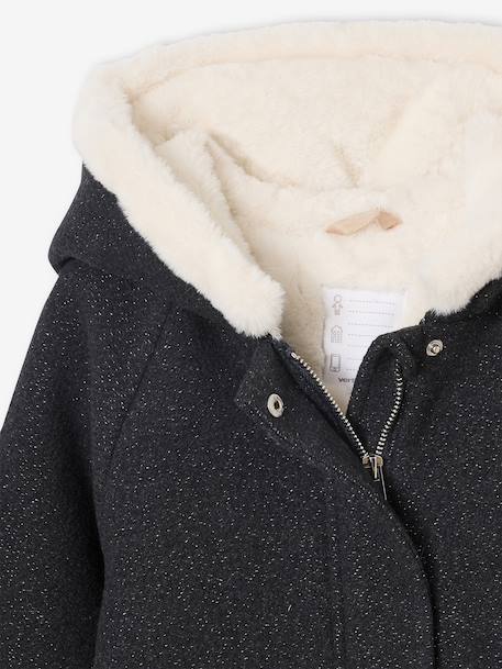 Manteau fille à capuche drap de laine anthracite+beige chiné 9 - vertbaudet enfant 