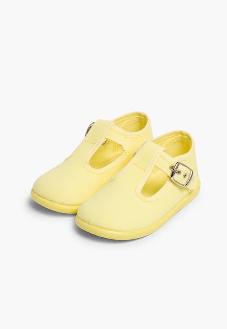 Salomés en toile avec fermeture à boucle Aigue-marine+Bleu marine+Brun+Ciel clair+Écru+Gris+Jaune citron+Rouge 38 - vertbaudet enfant 