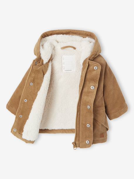 Manteau bébé en velours côtelé avec doublure en fausse fourrure caramel 3 - vertbaudet enfant 