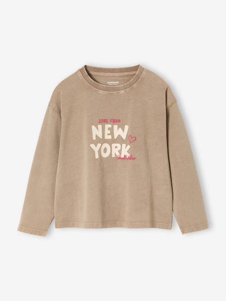 Tee-shirt fille motif NY détails fluo manches longues sable 2 - vertbaudet enfant 
