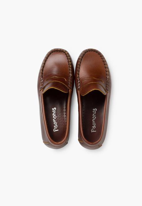 Mocassins en cuir Bleu marine+Marron 11 - vertbaudet enfant 