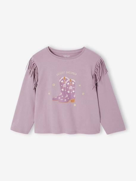 Tee-shirt fille à franges manches longues mauve 1 - vertbaudet enfant 