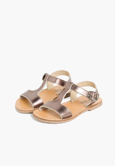Sandales cuir lisse métallisées Argent+Bronze+Plomb 16 - vertbaudet enfant 
