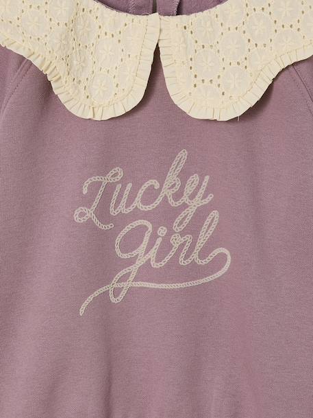Sweat fille col claudine broderie anglaise écru+gris chiné+mauve+rose pâle+rouge 10 - vertbaudet enfant 