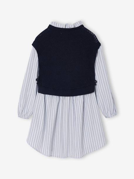 Robe-chemise fille effet 2 en 1 écru+gris chiné+marine 12 - vertbaudet enfant 
