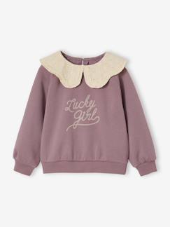 -Sweat fille col brodé message flock velours