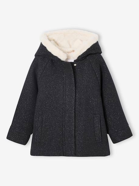 Manteau fille à capuche drap de laine anthracite+beige chiné 5 - vertbaudet enfant 