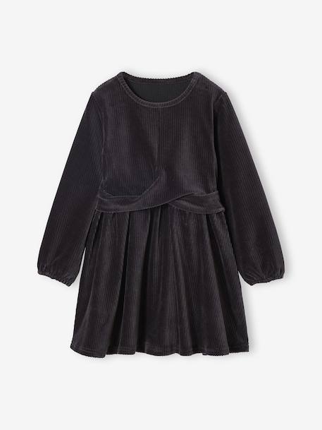 Robe fille velours côtelé effet croisé anthracite 1 - vertbaudet enfant 
