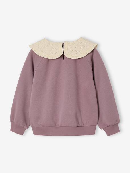 Sweat fille col claudine broderie anglaise écru+gris chiné+mauve+rose pâle+rouge 9 - vertbaudet enfant 