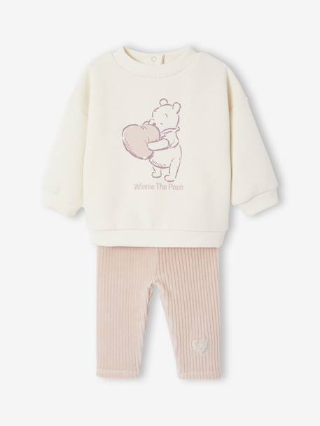 Ensemble Disney Winnie l'ourson bébé sweat molleton + legging velours vanille/rose 1 - vertbaudet enfant 
