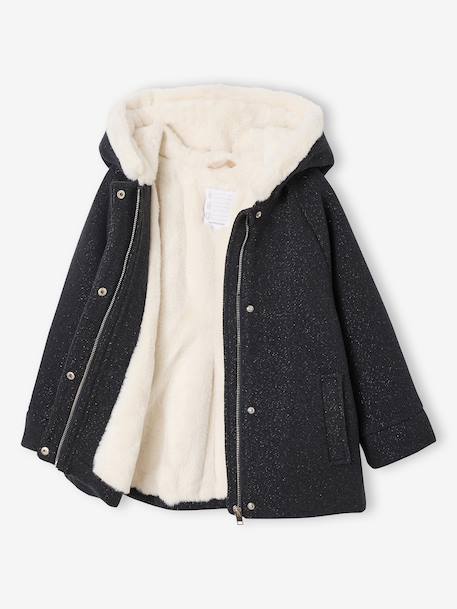 Manteau fille à capuche drap de laine anthracite+beige chiné 6 - vertbaudet enfant 