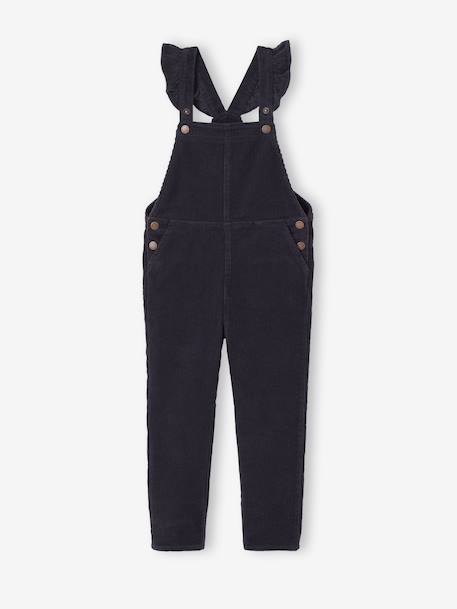 Salopette fille velours bretelles à volants anthracite+vert de gris 1 - vertbaudet enfant 