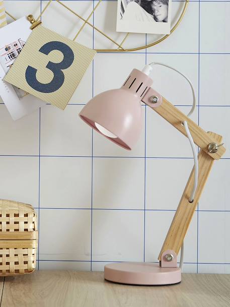 Lampe à poser articulée en bois et métal blanc+rose 4 - vertbaudet enfant 
