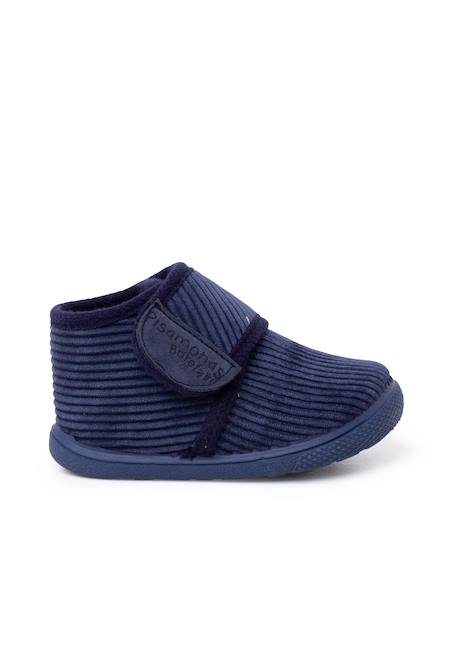 Chaussons barefoot velours côtelé fermeture à scratch Bleu marine+Pierre 1 - vertbaudet enfant 