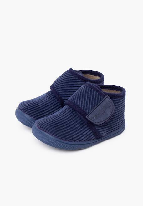 Chaussons barefoot velours côtelé fermeture à scratch Bleu marine+Pierre 4 - vertbaudet enfant 