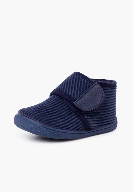 Chaussons barefoot velours côtelé fermeture à scratch Bleu marine+Pierre 2 - vertbaudet enfant 