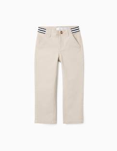 Pantalon Chino Garçon Vertbaudet - Coton/Lin Beige - Taille 12A - Coupe Droite - Taille Ajustable