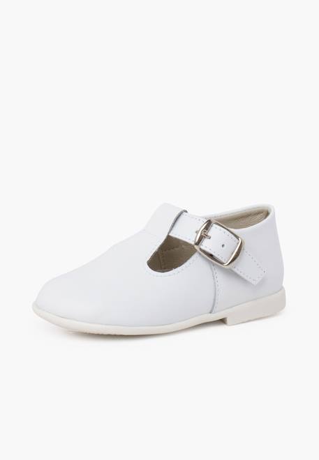 Salomés en cuir avec fermeture à boucle Blanc+Ciel clair 2 - vertbaudet enfant 