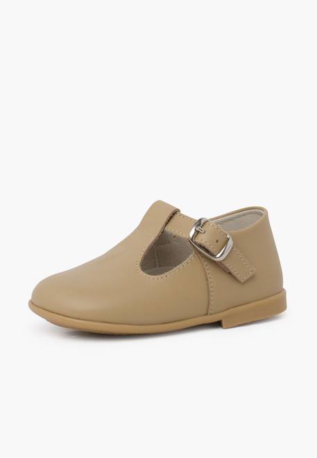 Salomés en cuir avec fermeture à boucle Blanc+Camel+Ciel clair 8 - vertbaudet enfant 