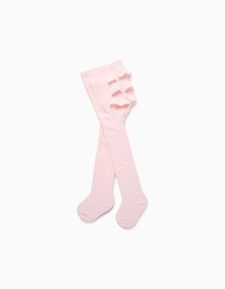 Collant avec volants et broderie anglaise Rose clair 1 - vertbaudet enfant 