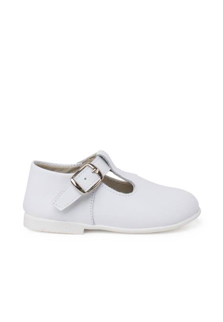 Salomés en cuir avec fermeture à boucle Blanc+Ciel clair 1 - vertbaudet enfant 