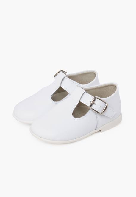 Salomés en cuir avec fermeture à boucle Blanc+Ciel clair 4 - vertbaudet enfant 