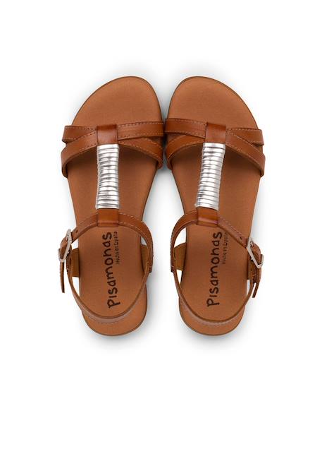 Sandales semelle rembourrée et ornement argenté Blanc+Couleur cuir 10 - vertbaudet enfant 
