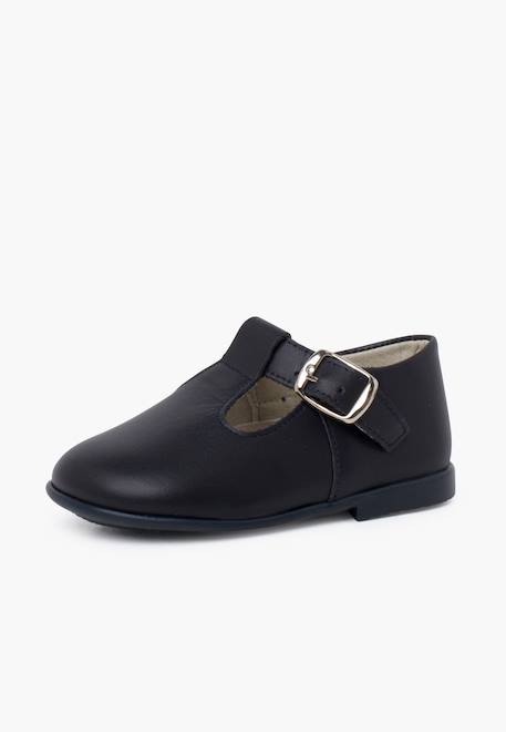 Salomés en cuir avec fermeture à boucle Blanc+Bleu marine 8 - vertbaudet enfant 