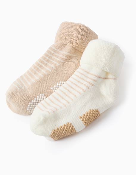 Lot de 2 paires de chaussettes rayées antidérapantes Multicolore 3 - vertbaudet enfant 