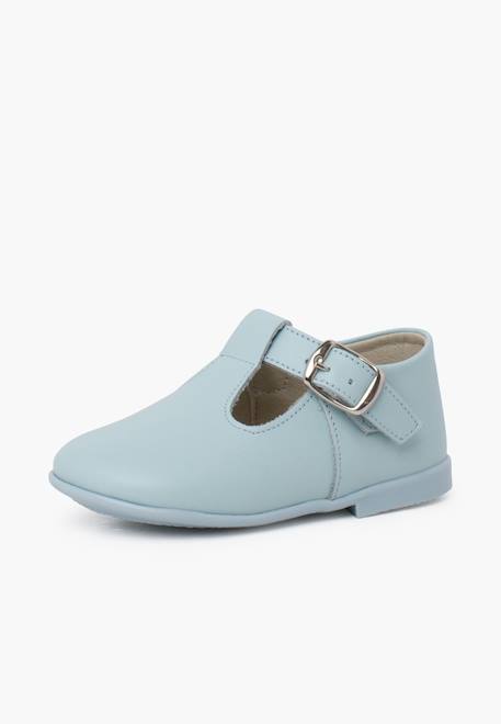 Salomés en cuir avec fermeture à boucle Blanc+Ciel clair 8 - vertbaudet enfant 