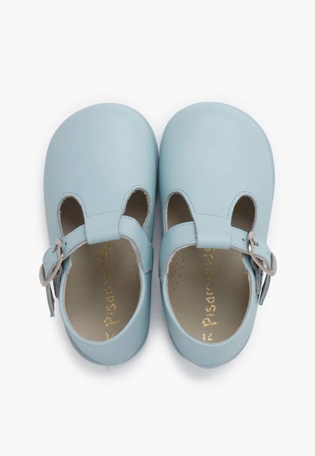 Salomés en cuir avec fermeture à boucle Blanc+Ciel clair 11 - vertbaudet enfant 