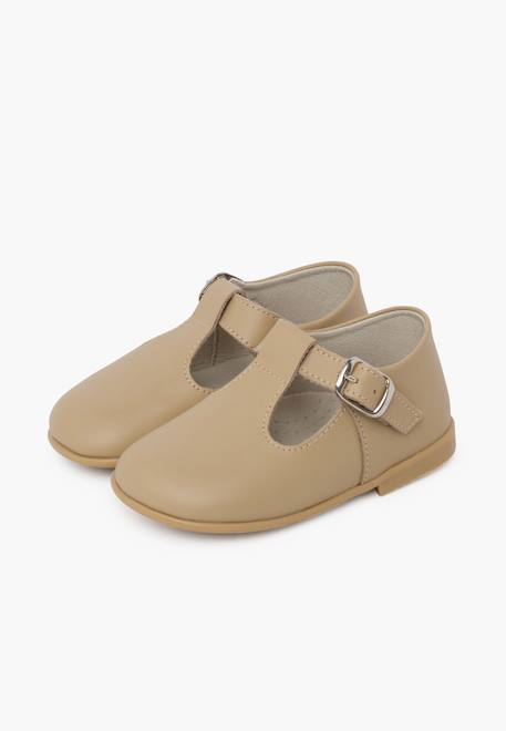 Salomés en cuir avec fermeture à boucle Blanc+Camel+Ciel clair 10 - vertbaudet enfant 
