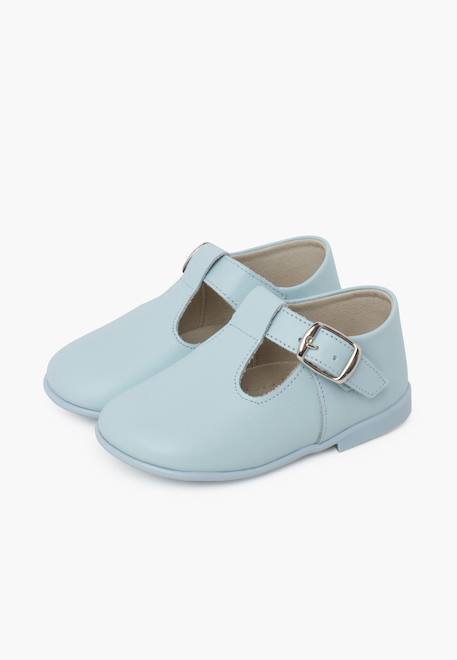 Salomés en cuir avec fermeture à boucle Blanc+Ciel clair 10 - vertbaudet enfant 