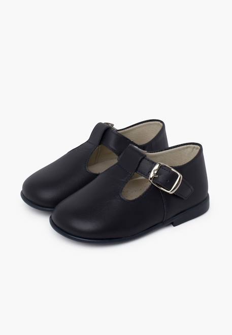 Salomés en cuir avec fermeture à boucle Blanc+Bleu marine 10 - vertbaudet enfant 