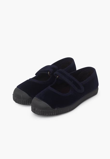 Chaussures babies en velours embout en caoutchouc Bleu marine+Gris+Noir+Vieux rose 4 - vertbaudet enfant 