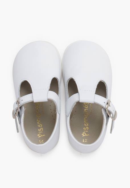 Salomés en cuir avec fermeture à boucle Blanc+Ciel clair 5 - vertbaudet enfant 